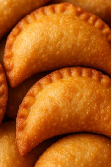 Recette pastel Thermomix : Assiette de pastels africains dorés et croustillants réalisés au Thermomix, photographiés en gros plan sur une table en bois.